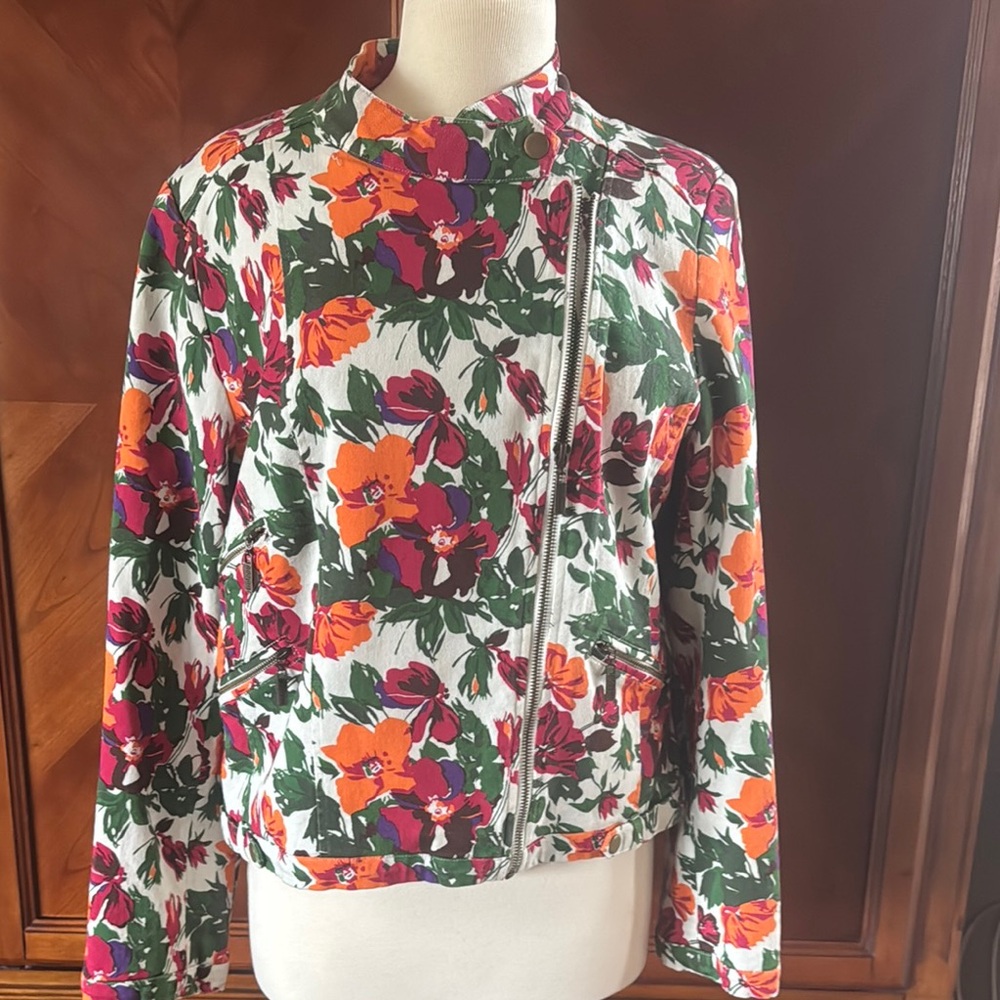 twiggy LONDON Orange and Green Bomber Jacket with Bold Floral Print